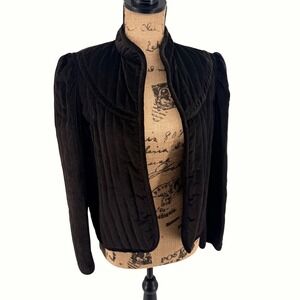 Vtg RT II Dark Brown Velvet Quilted Puff Sleeve Bolero Jacket Women's 13‎ Vamp